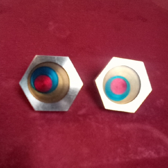 Hexagonal Silver and Gold Earrings - Picture 1 of 4